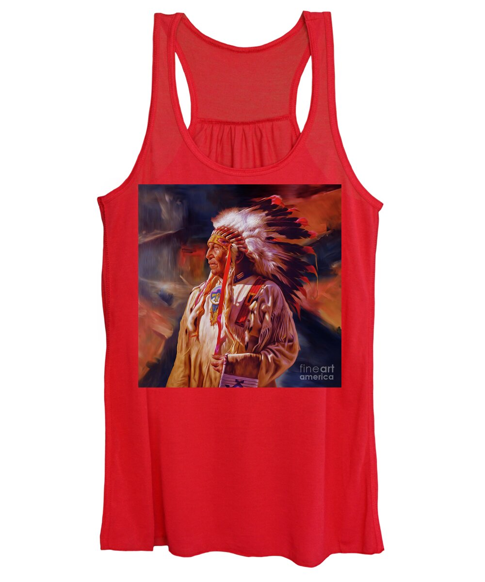 Native American Women's Tank Top featuring the painting Red Indian kkm3i by Gull G