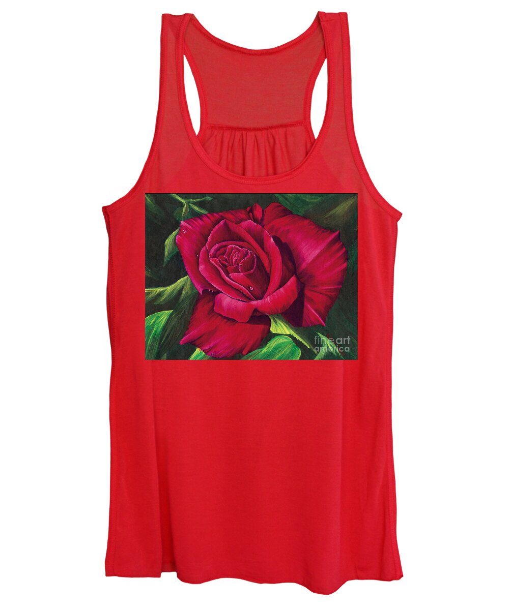 Rose Women's Tank Top featuring the painting Red Rose by Nancy Cupp