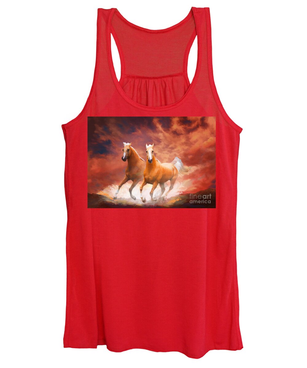 Palomino Women's Tank Top featuring the painting Red Sky Run by Melinda Hughes-Berland