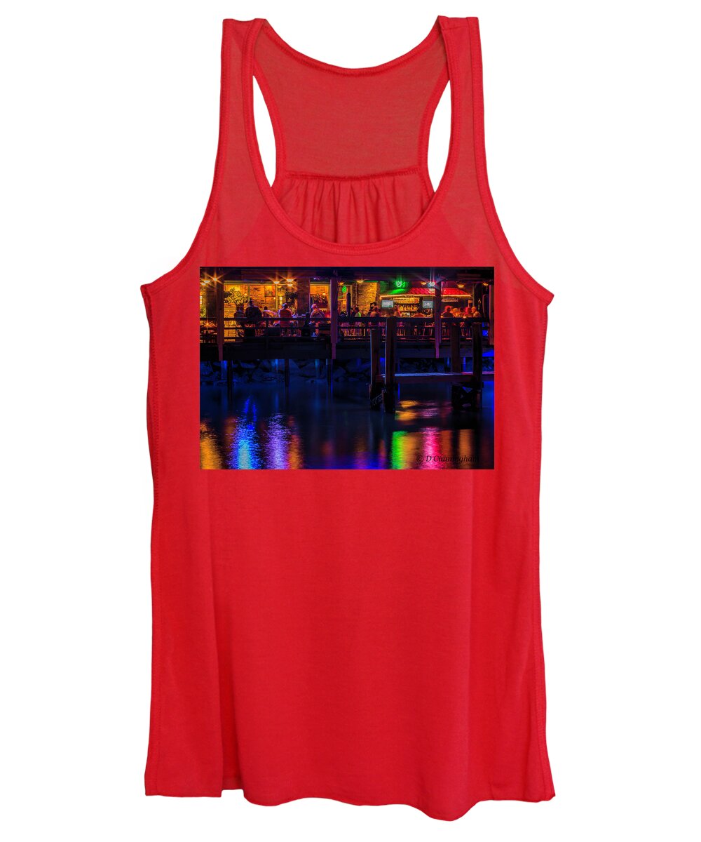 Riverview Grill Women's Tank Top featuring the photograph Reflections From Riverview Grill by Dorothy Cunningham