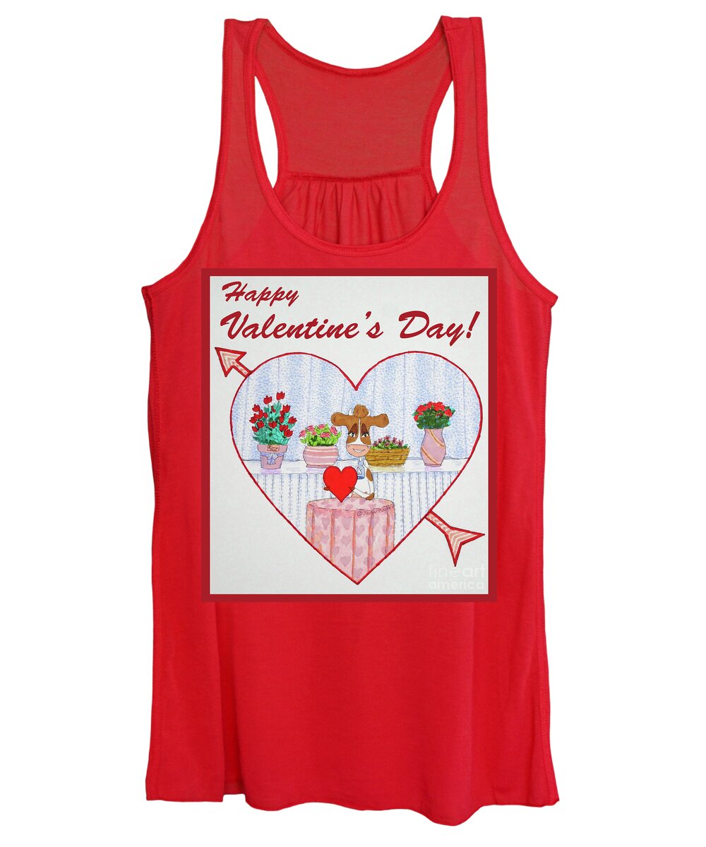 Ruthie-moo Women's Tank Top featuring the drawing Ruthie-Moo Happy Valentine's Day by Joan Coffey
