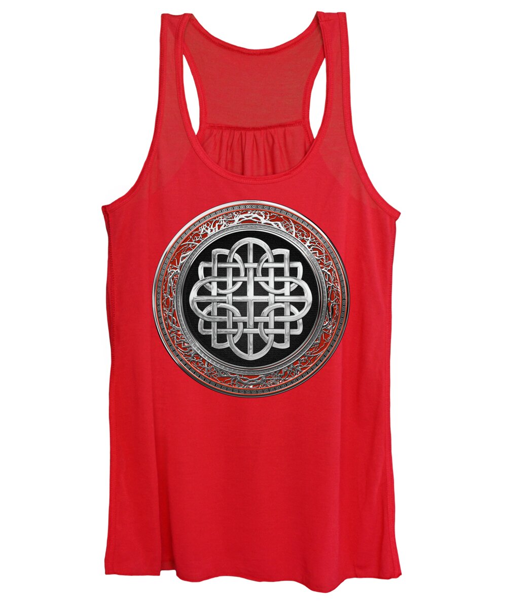‘celtic Treasures’ Collection By Serge Averbukh Women's Tank Top featuring the digital art Sacred Celtic Silver Knot Cross over Red Velvet by Serge Averbukh