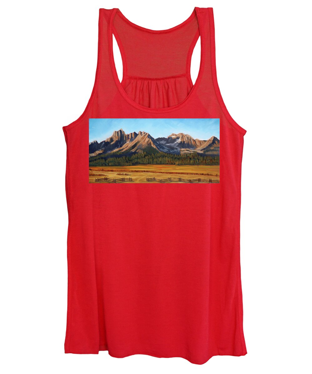 Sawtooth Mountains Women's Tank Top featuring the painting Sawtooth Mountains - Iron Creek by Kevin Hughes