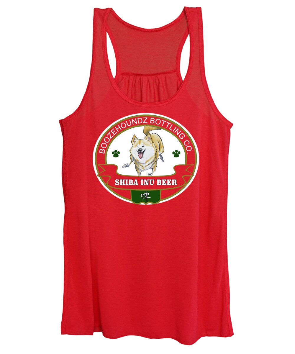 Beer Women's Tank Top featuring the drawing Shiba Inu Beer by Canine Caricatures By John LaFree