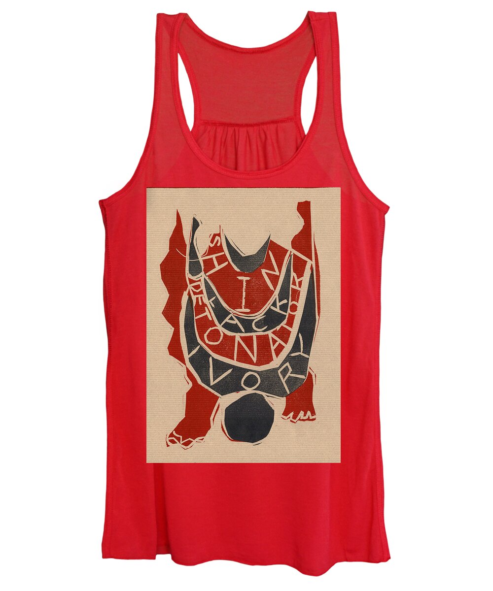 Poster Women's Tank Top featuring the relief Shin Detonator A4 lino 4 by Edgeworth Johnstone