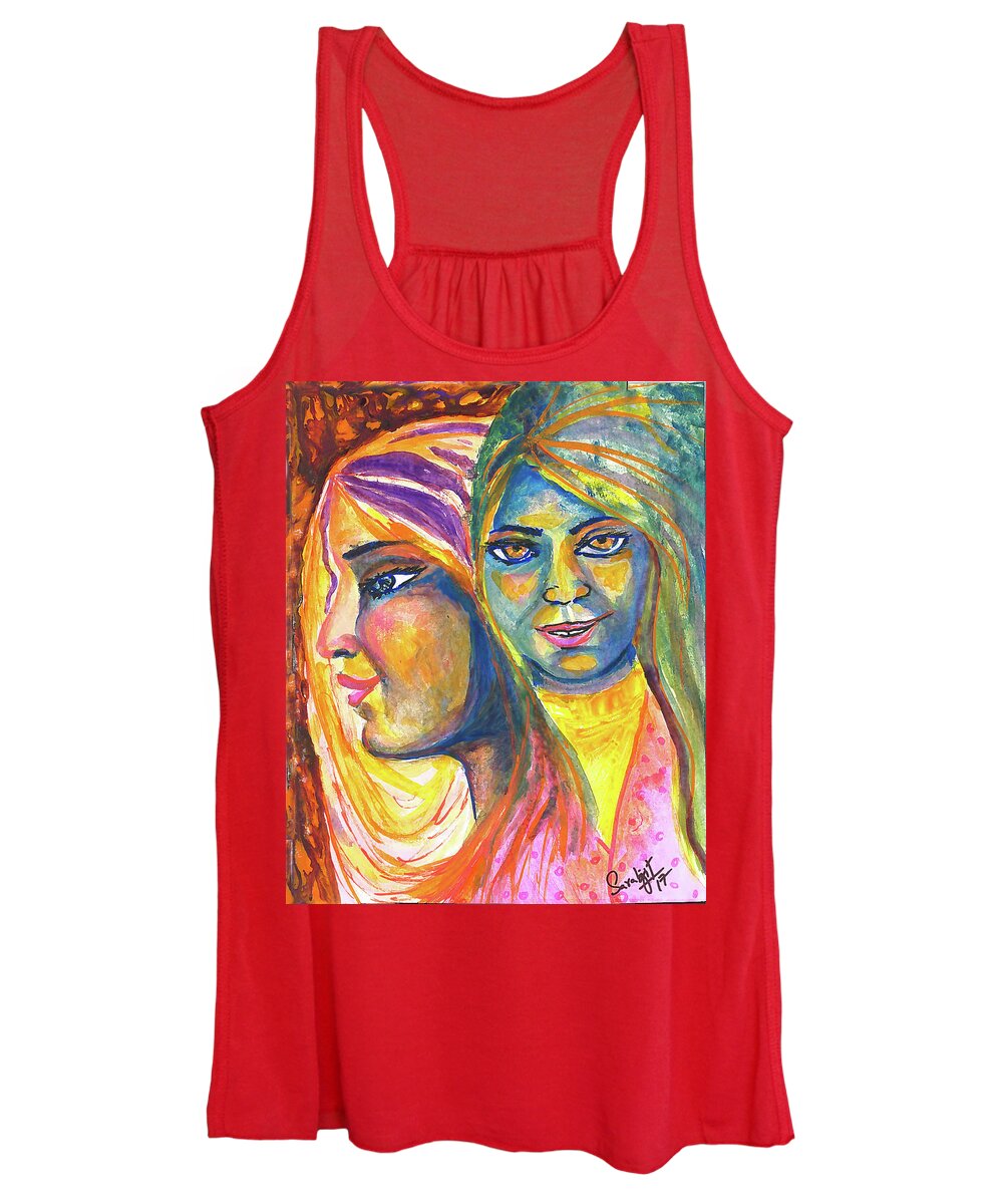 Singhs Women's Tank Top featuring the painting Singhs and Kaurs-8 by Sarabjit Singh