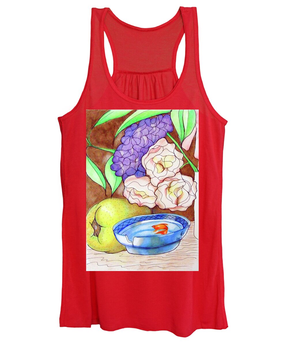 Fish Women's Tank Top featuring the drawing Still Life with fish by Loretta Nash