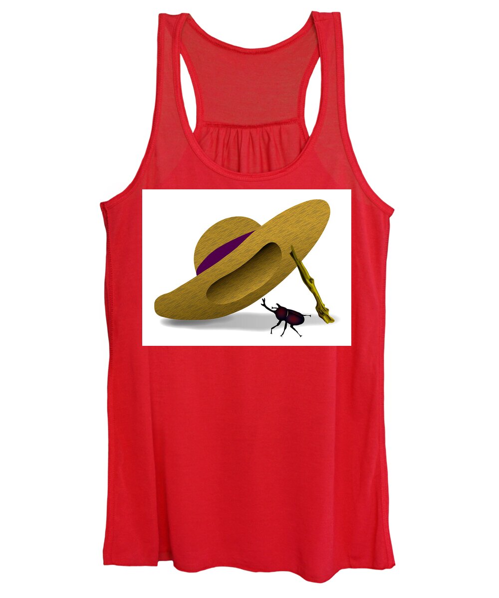  Women's Tank Top featuring the digital art Straw Hat and Horn beetle by Moto-hal