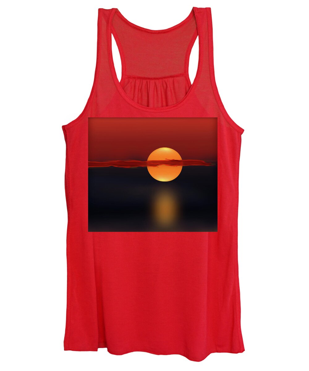 Abstract Women's Tank Top featuring the digital art Sun on Red and Blue by Deborah Smith