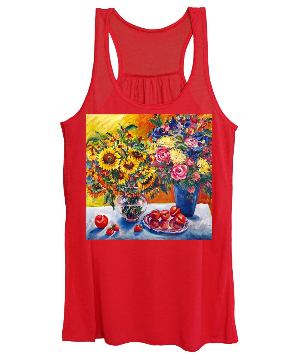Flowers Women's Tank Top featuring the painting Sunflowers and Plums by Ingrid Dohm
