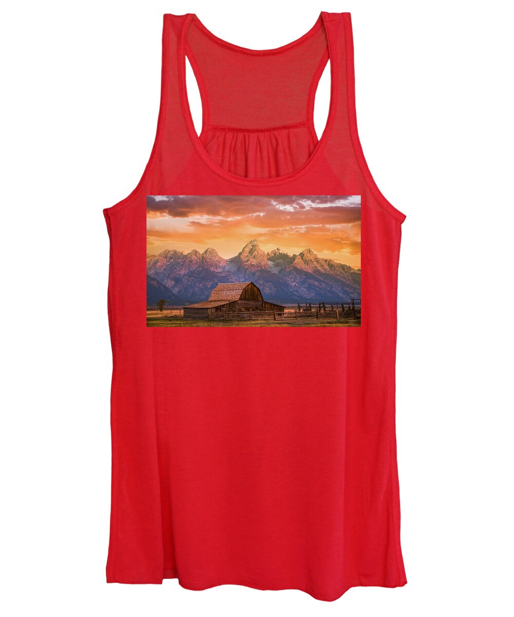 Grand Teton Women's Tank Top featuring the photograph Sunrise on the Ranch by Darren White