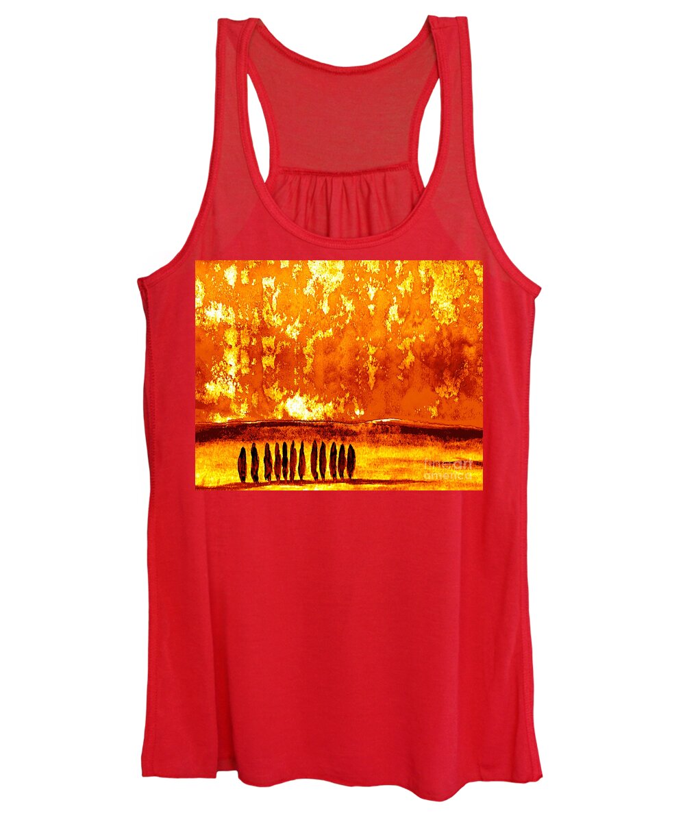 Nature Women's Tank Top featuring the painting Fire on #1 by Wonju Hulse
