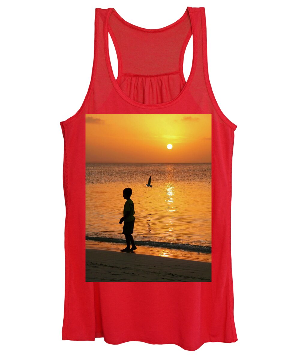 Beach Women's Tank Top featuring the photograph Sunset Stroll by Stephen Anderson