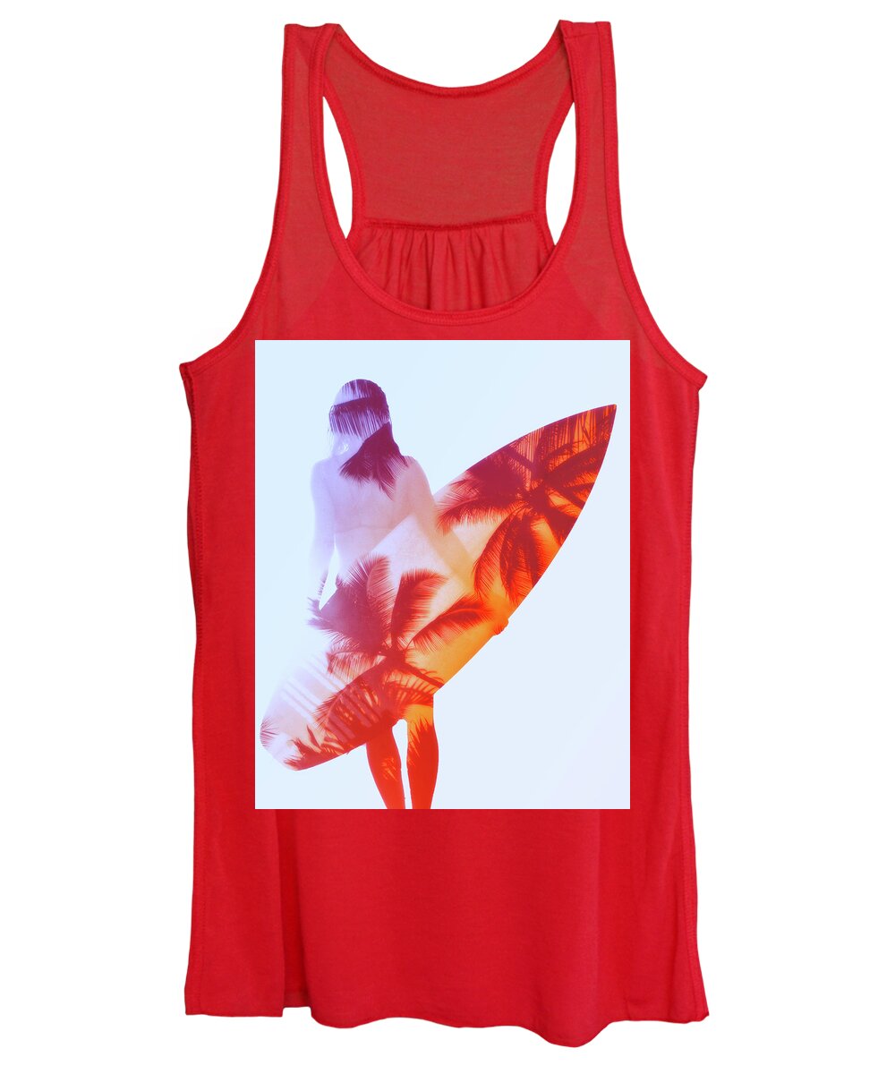 Surfing Women's Tank Top featuring the photograph Surfer Sunset by Lawrence Knutsson