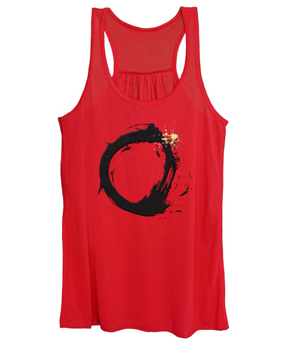 ‘the Rings’ Collection By Serge Averbukh Women's Tank Top featuring the digital art The Rings - Black on Red with Splash of Gold No. 1 by Serge Averbukh
