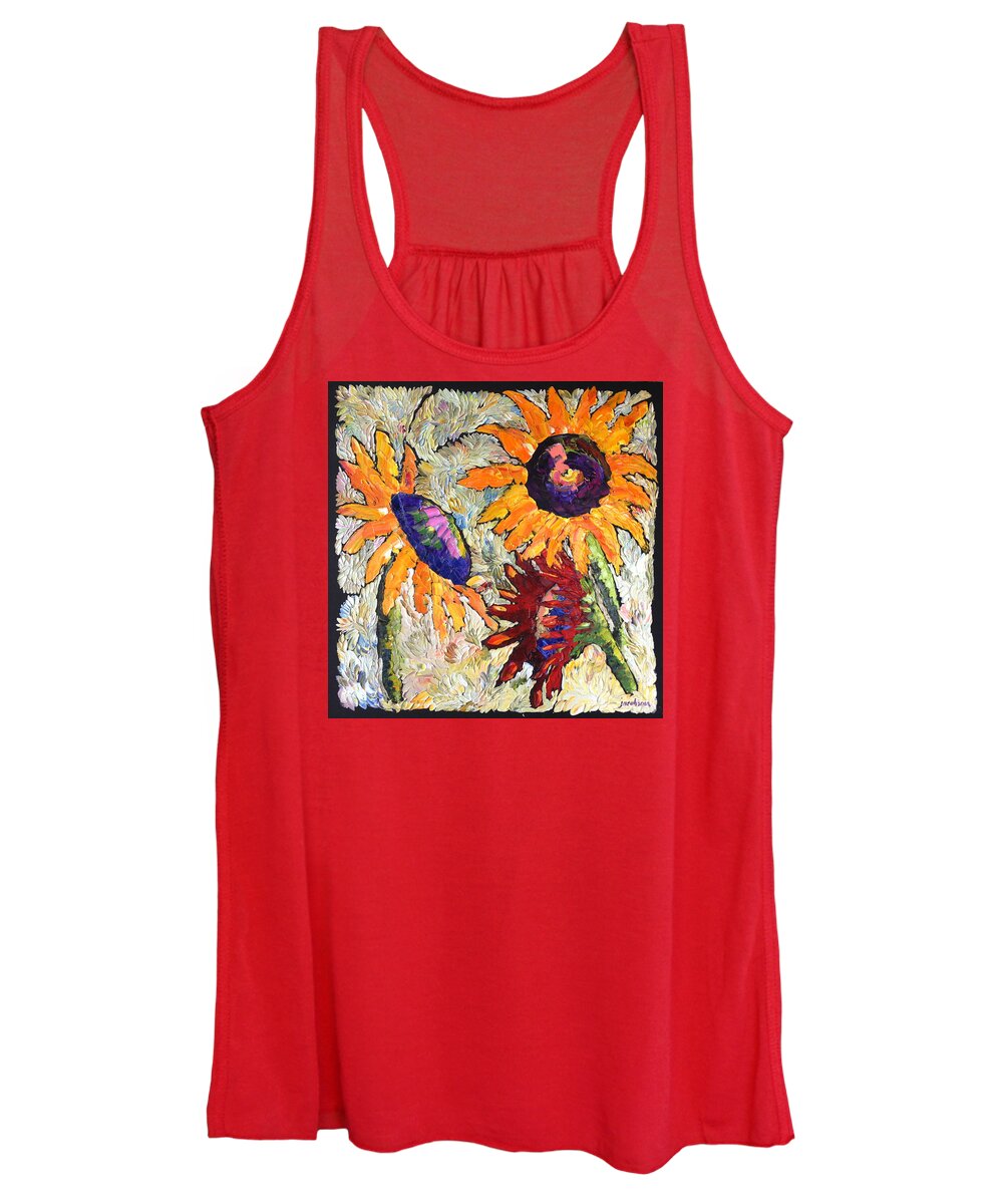 Sunflowers Women's Tank Top featuring the painting Three Sunflowers by Carrie Jacobson