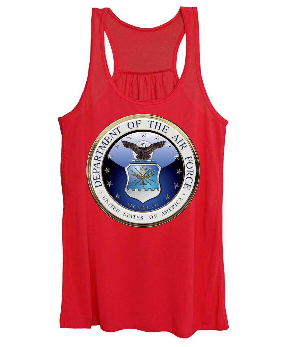 'military Insignia 3d' By Serge Averbukh Women's Tank Top featuring the digital art U. S. Air Force - U S A F Emblem over Red Velvet by Serge Averbukh
