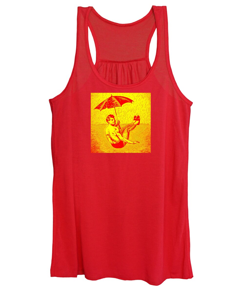 Digital Print Women's Tank Top featuring the painting Umbrella Red Yellow by Steve Fields