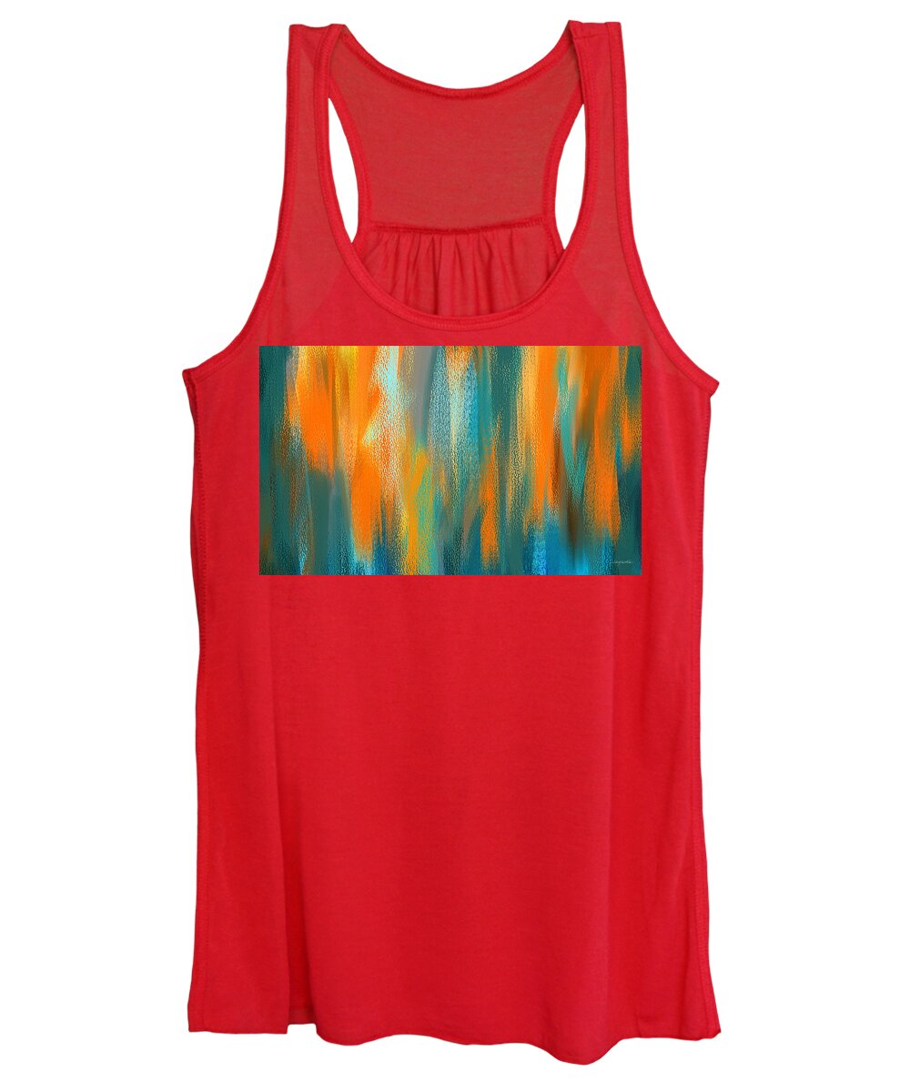 Turquoise And Orange Women's Tank Top featuring the painting Vibrant Blues - Turquoise and Orange Abstract Art by Lourry Legarde