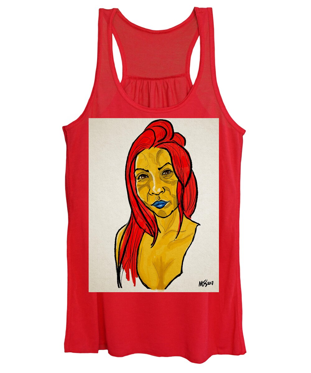 Portrait Women's Tank Top featuring the digital art Woman With Red Hair by Michael Kallstrom