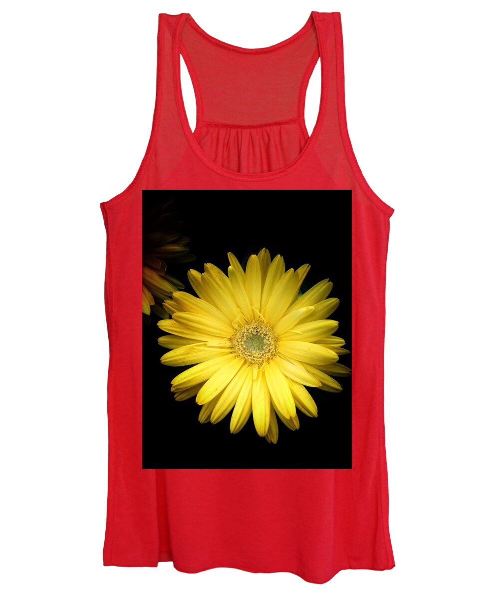 Bloom Blooms Scoobydrew81 Andrew Rhine Bloom Blooms Flower Flowers Petal Petals Art Nature Botanical Botanic Floral Flora Color Yellow Black Contrast Women's Tank Top featuring the photograph Yellow Bloom 5 by Andrew Rhine