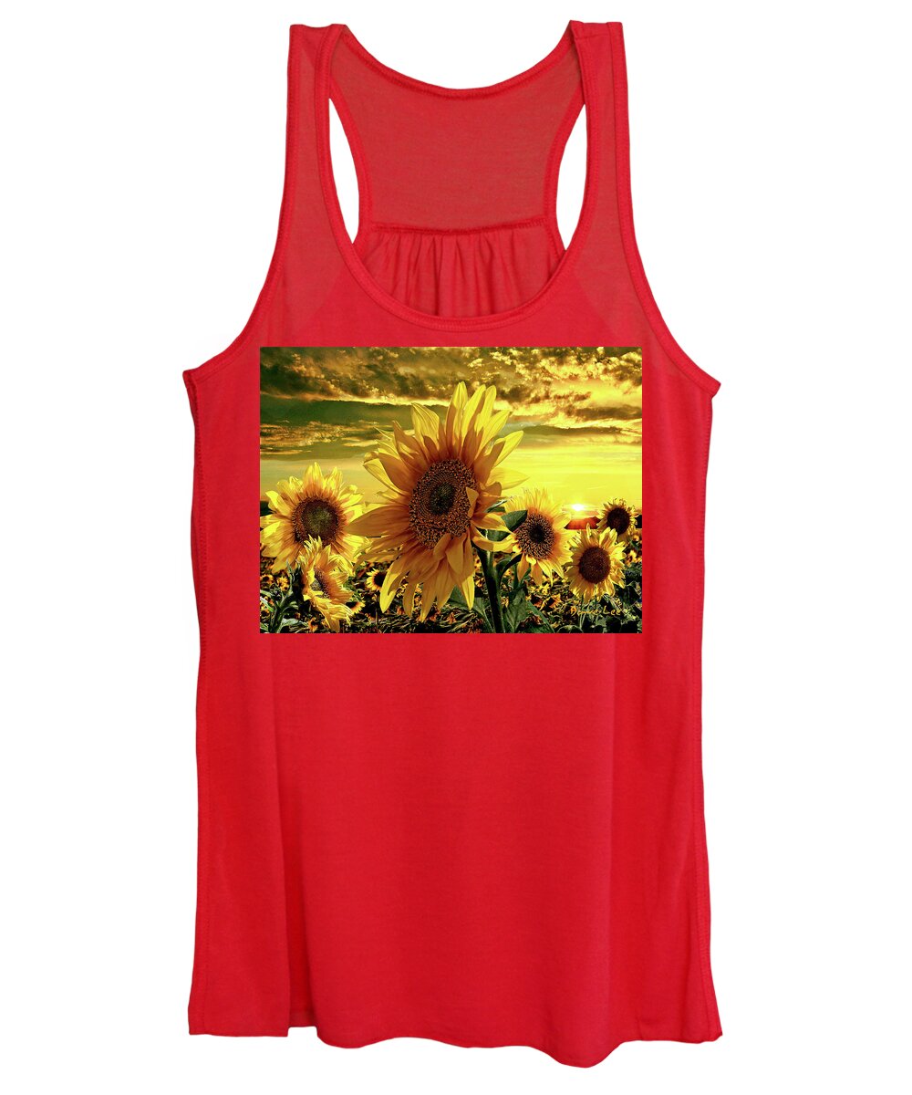 Sunflower Women's Tank Top featuring the mixed media Sunflowers Dancing in the Sun by Dave Lee