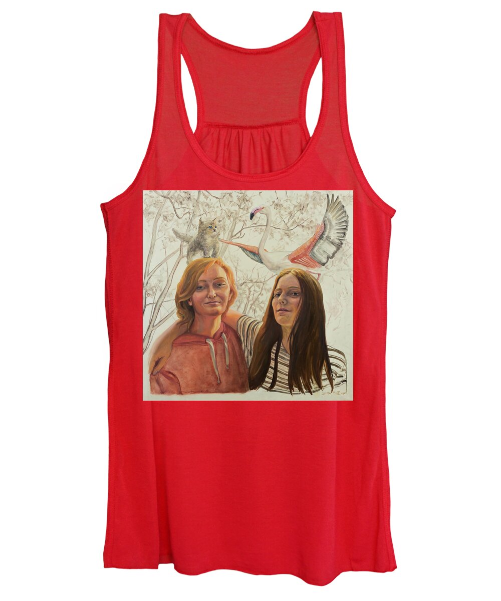 Portrait Women's Tank Top featuring the painting Best friends sisters by Marco Busoni