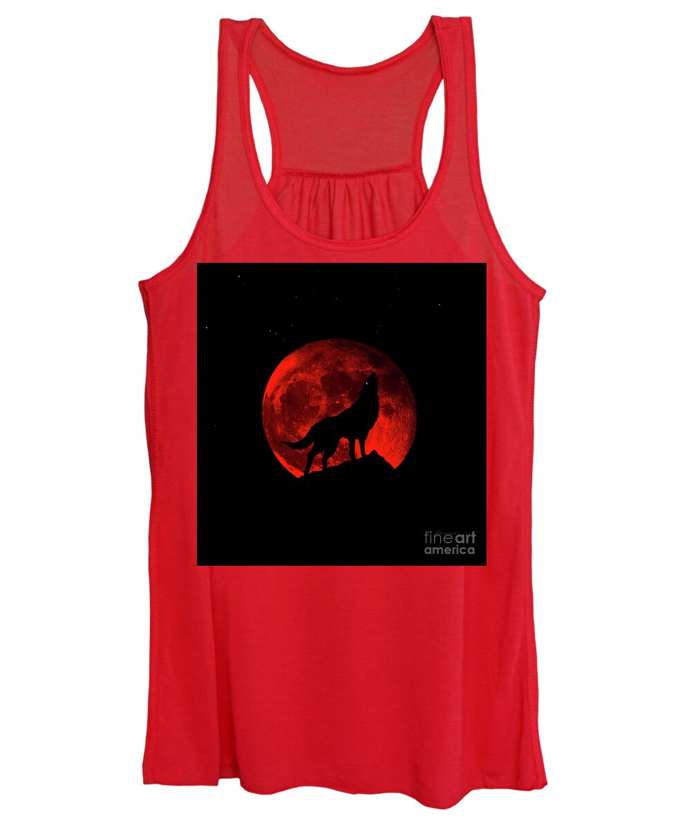 Bloodred Wolf Moon Women's Tank Top featuring the photograph Blood Red Wolf Supermoon Eclipse 873l by Ricardos Creations