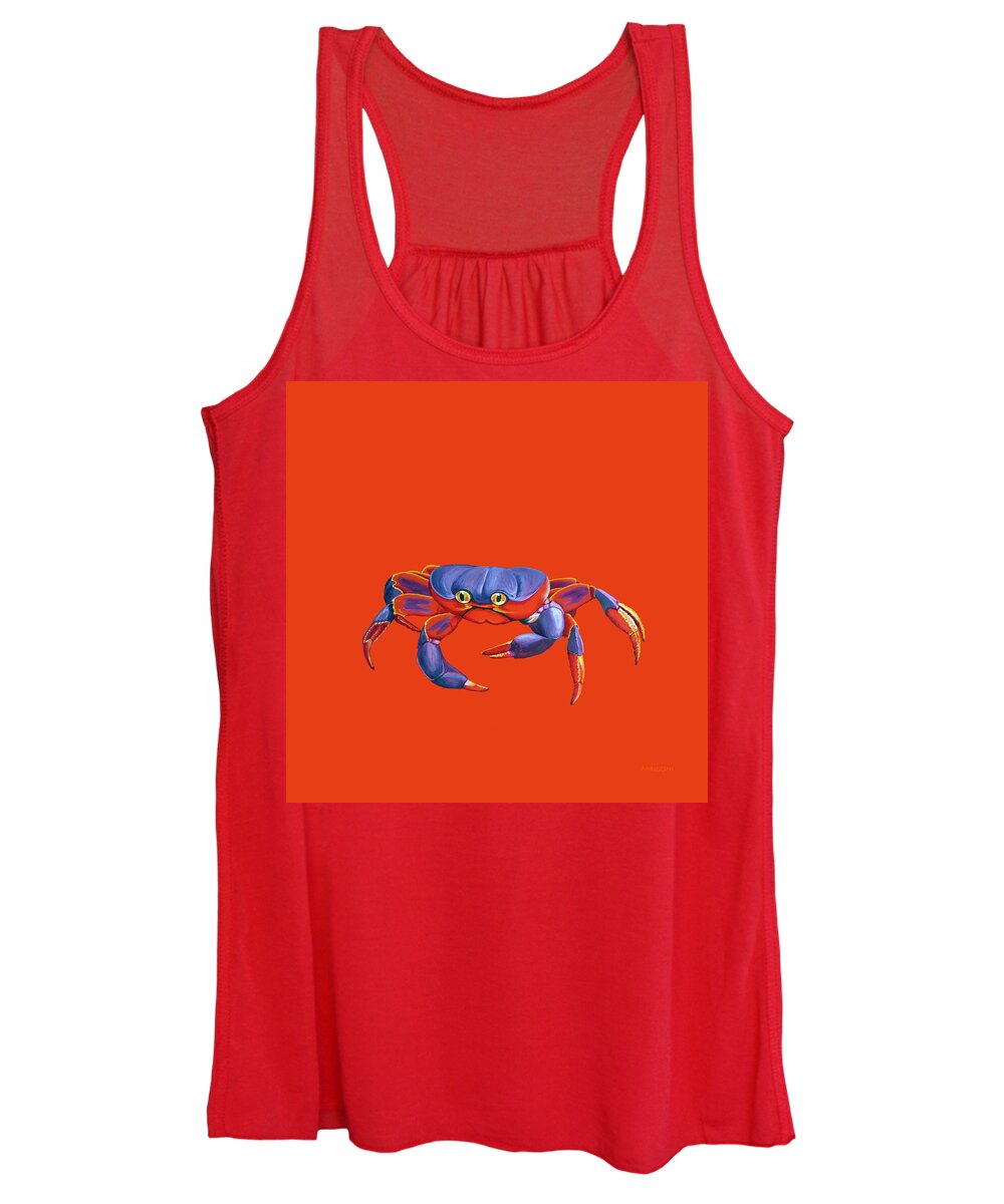 Blue Crab Women's Tank Top featuring the painting Blue Crab Orange Sand by David Arrigoni