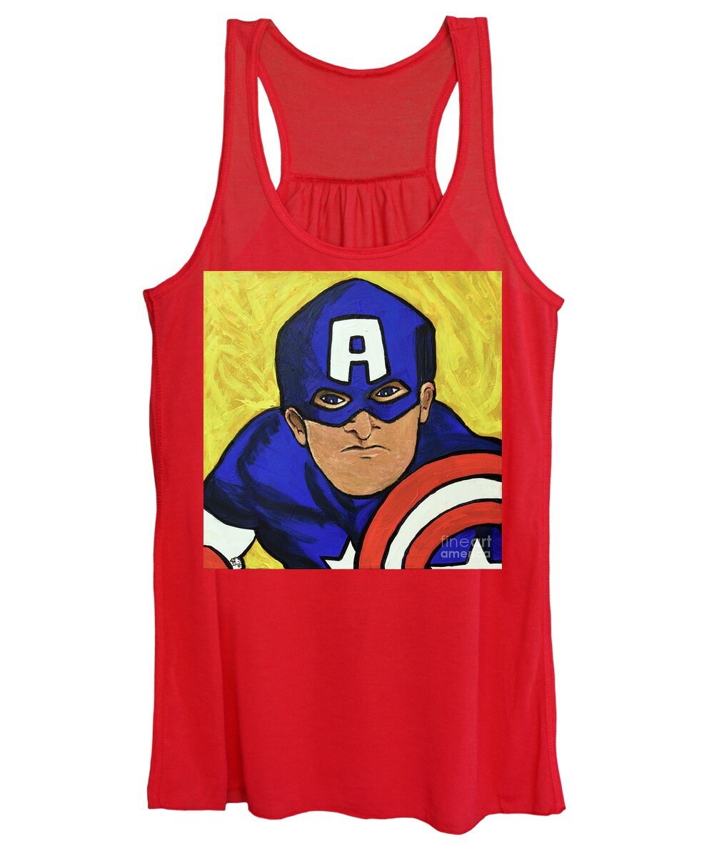 Captain America Women's Tank Top featuring the painting Captain America by Rebecca Weeks