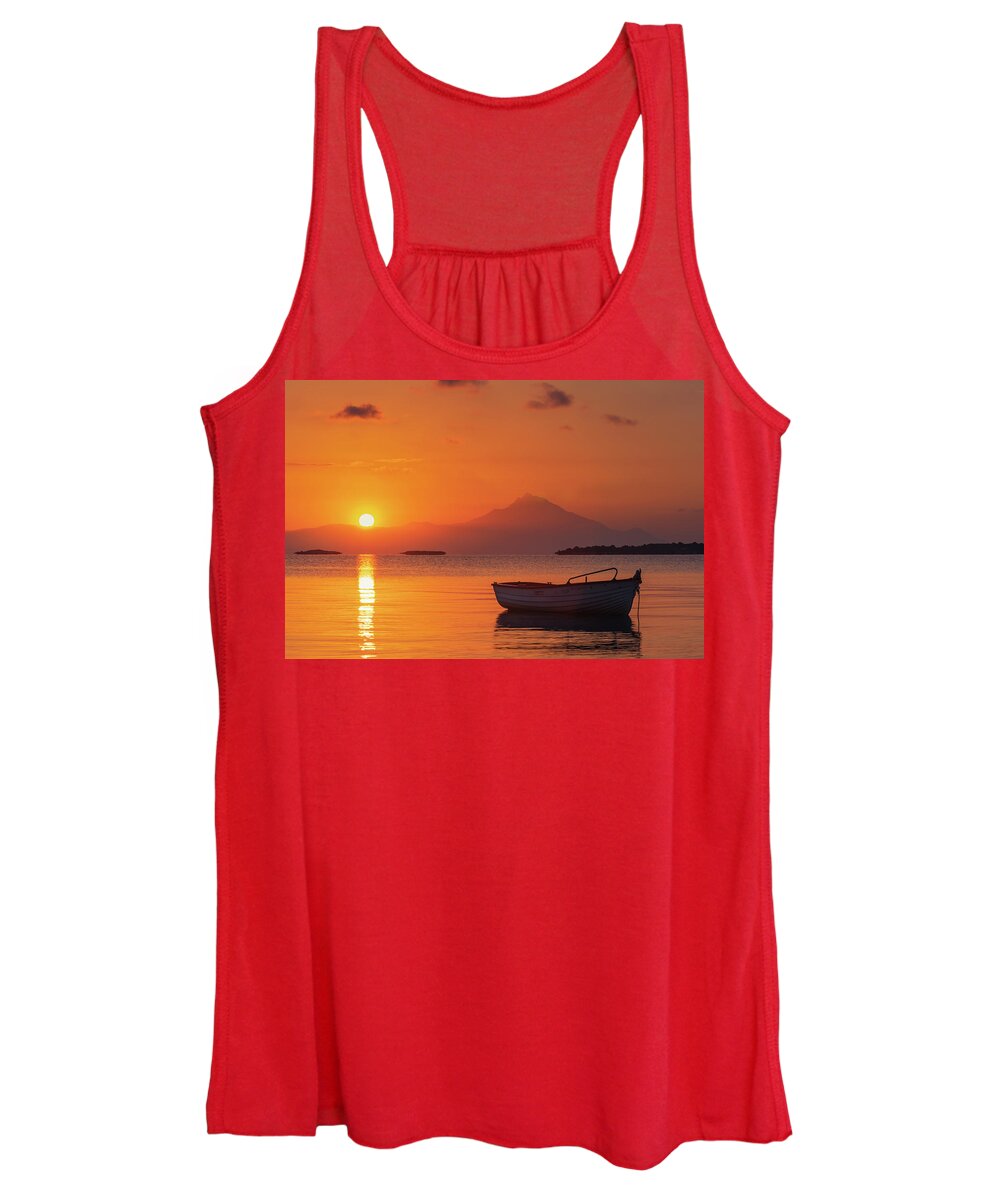 Aegean Sea Women's Tank Top featuring the photograph Chalkidiki Sunrise by Evgeni Dinev
