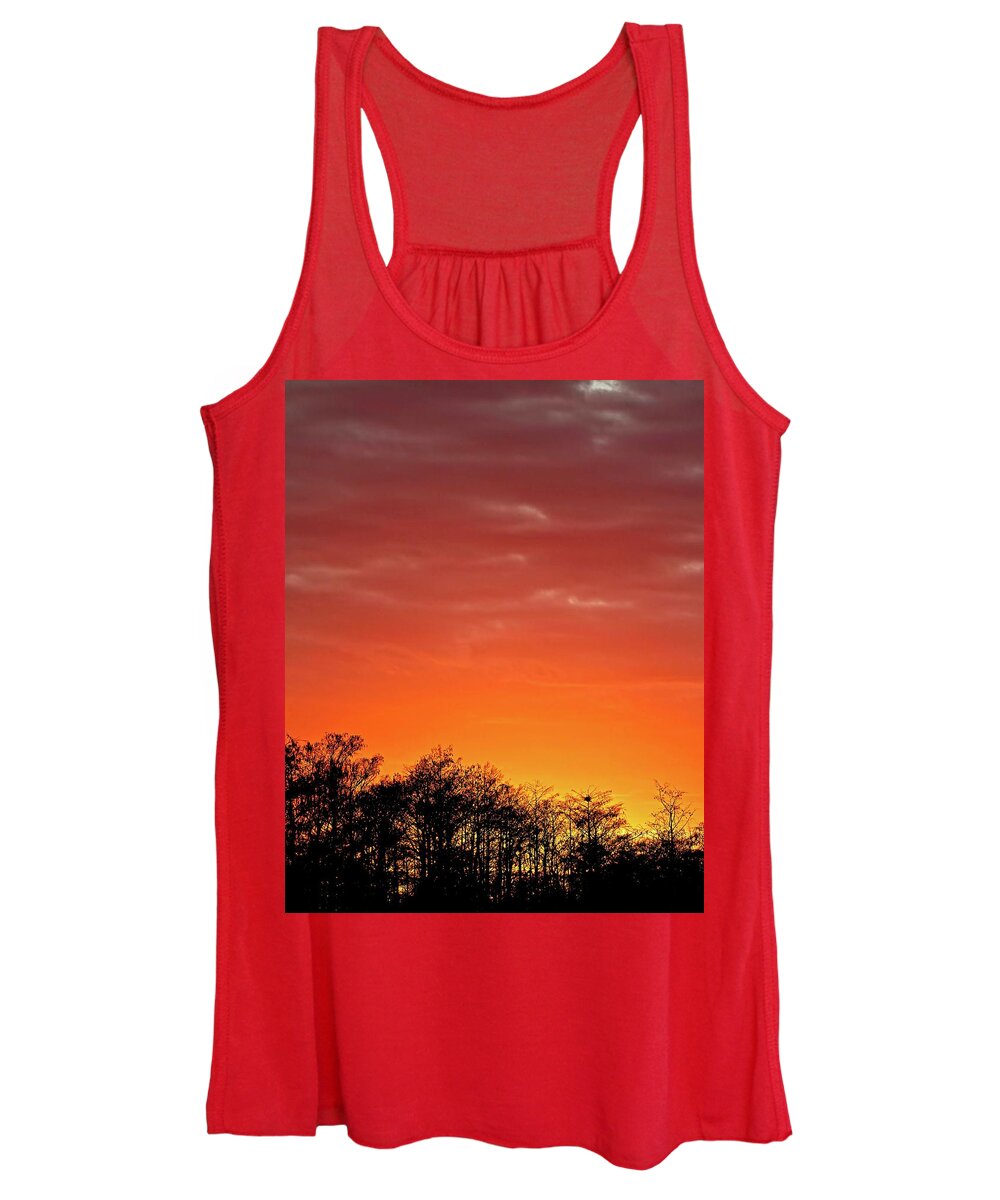 Swamp Women's Tank Top featuring the photograph Cypress Swamp Sunset 4 by Steve DaPonte