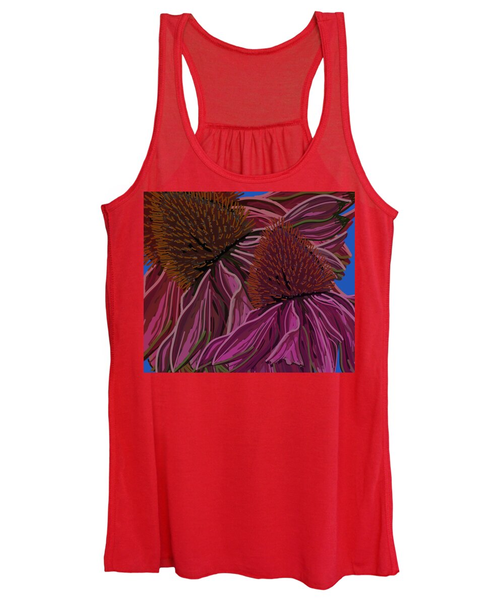 Echinacea Flower Women's Tank Top featuring the drawing Echinacea Flower Blues by Joan Stratton