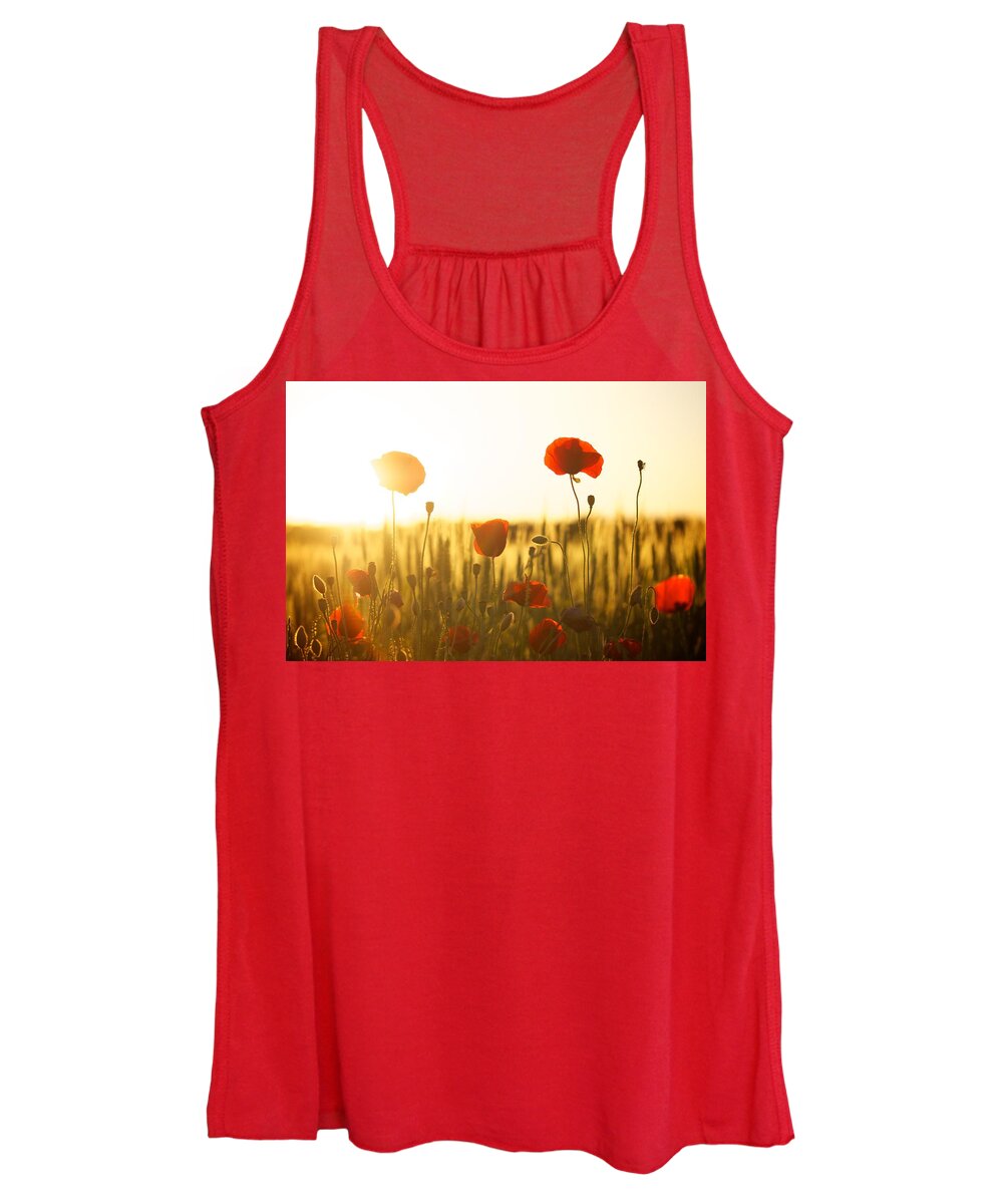 Flower Women's Tank Top featuring the photograph Field of poppies at dawn by Top Wallpapers
