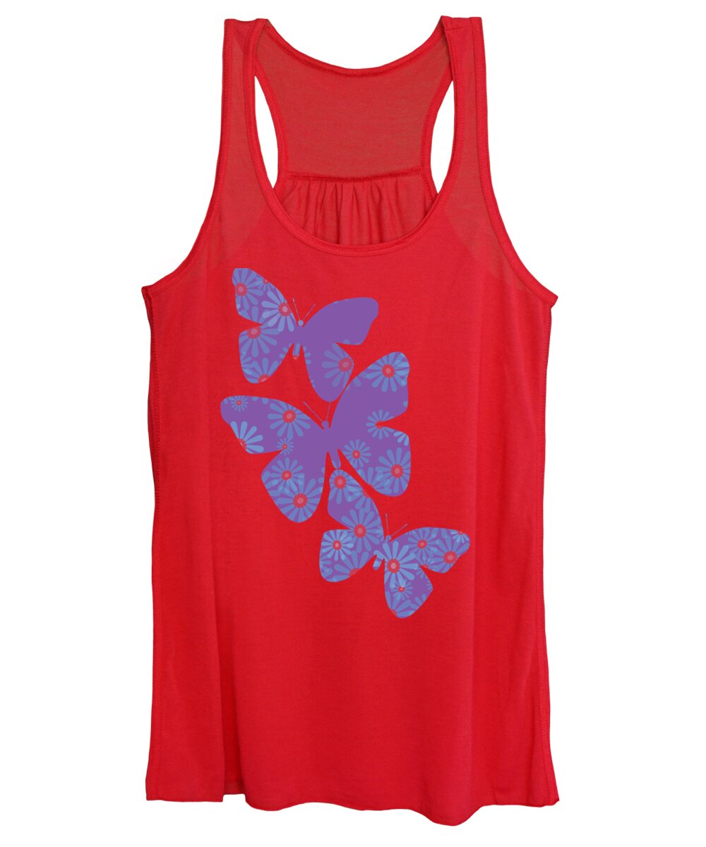 Butterfly Women's Tank Top featuring the digital art Floral Butterflies in Purple and Liiving Coral by Marianne Campolongo