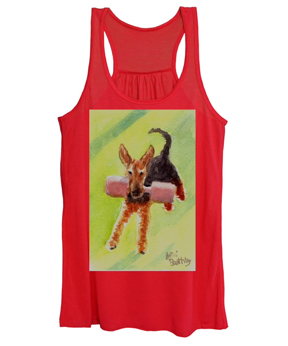 Airedale Women's Tank Top featuring the painting Flying Dale by Mimi Boothby