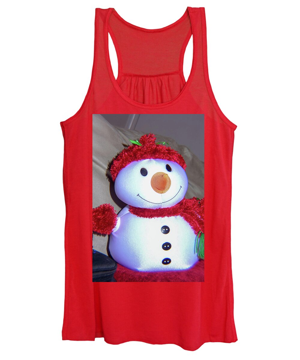 Snow Women's Tank Top featuring the photograph Happy Snowman by Chuck Shafer