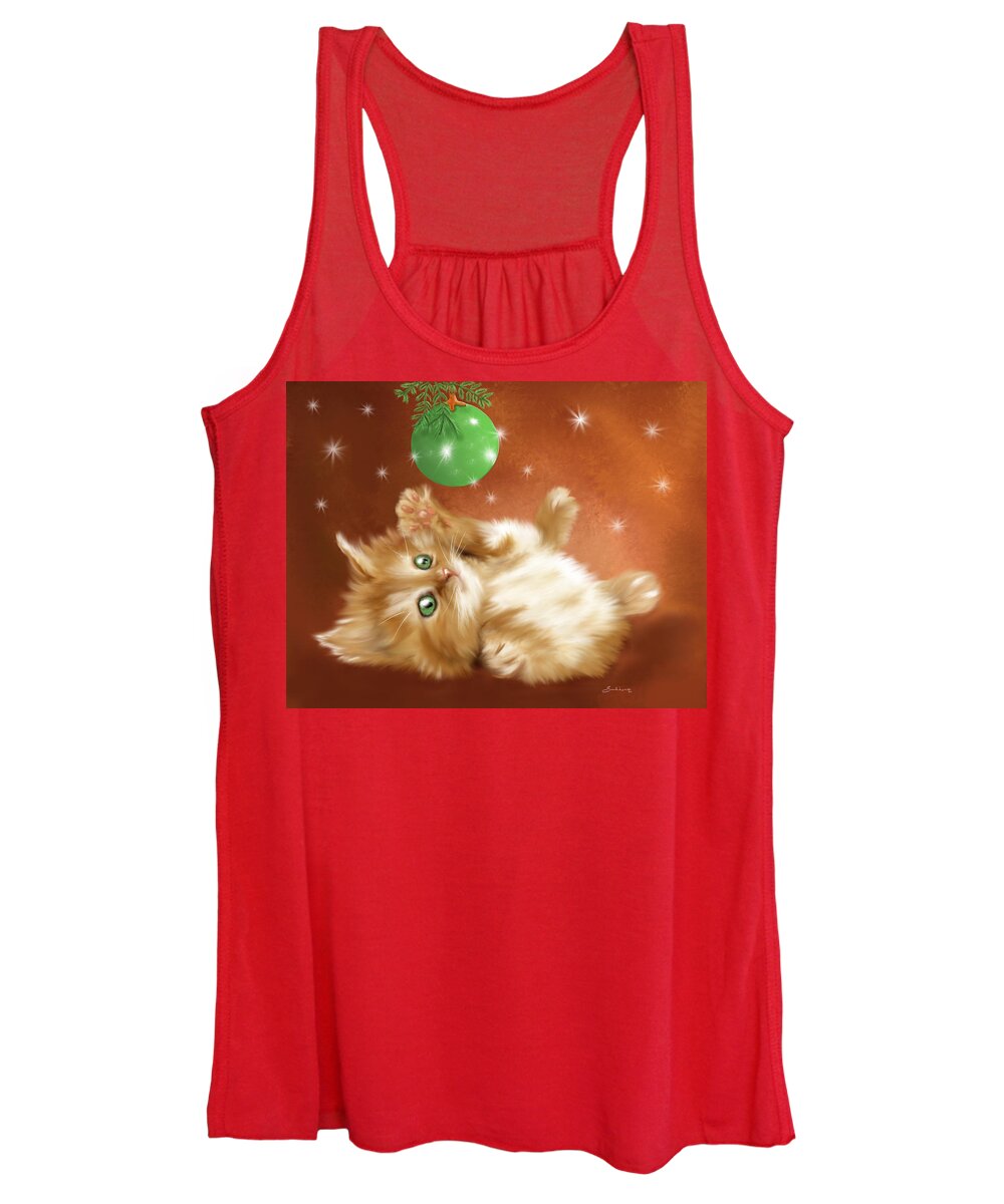 Holiday Greeting Card Women's Tank Top featuring the painting Holiday Kitty by Sannel Larson