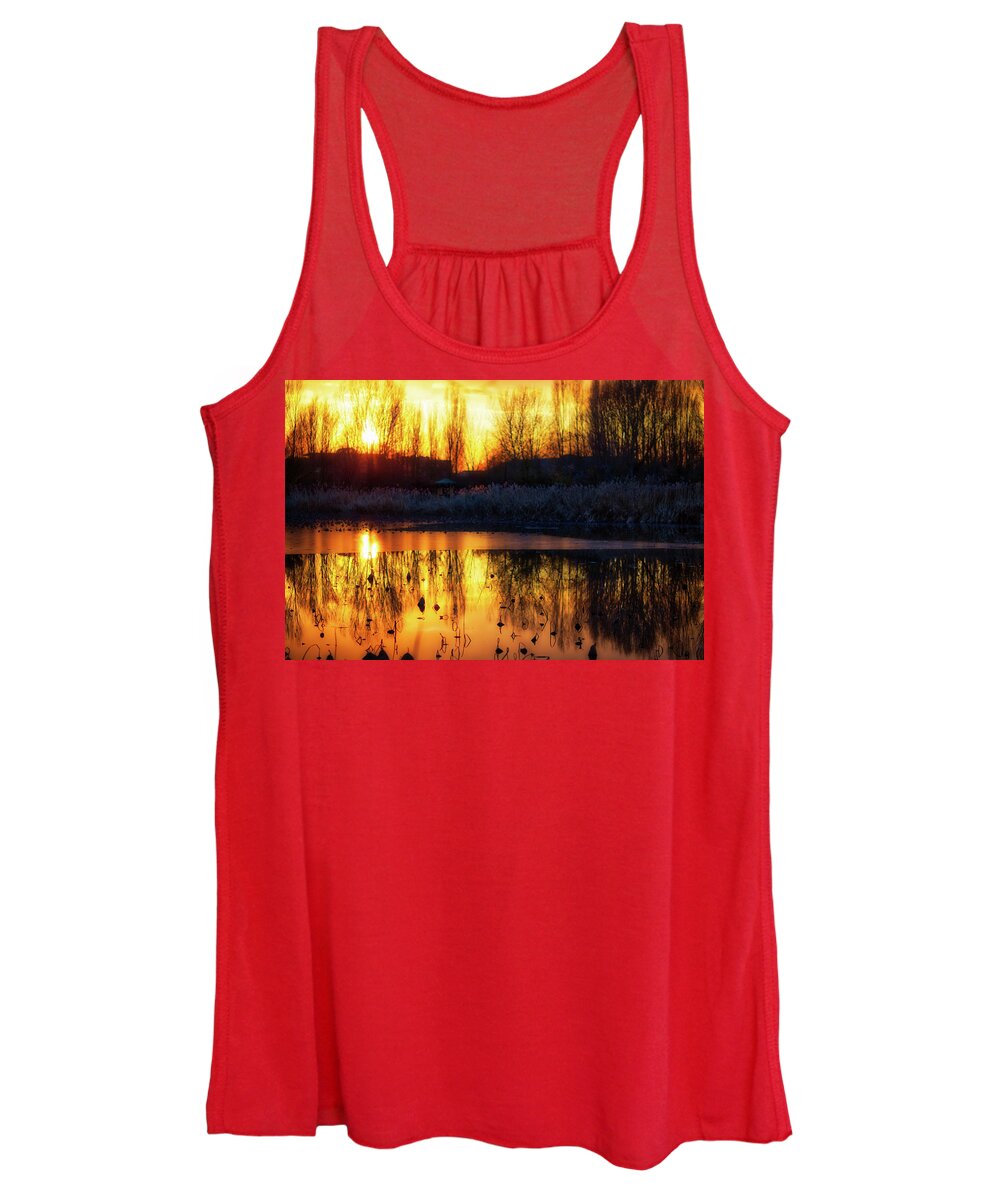 Italy Women's Tank Top featuring the photograph Lotus on frozen Lake by Vivida Photo PC