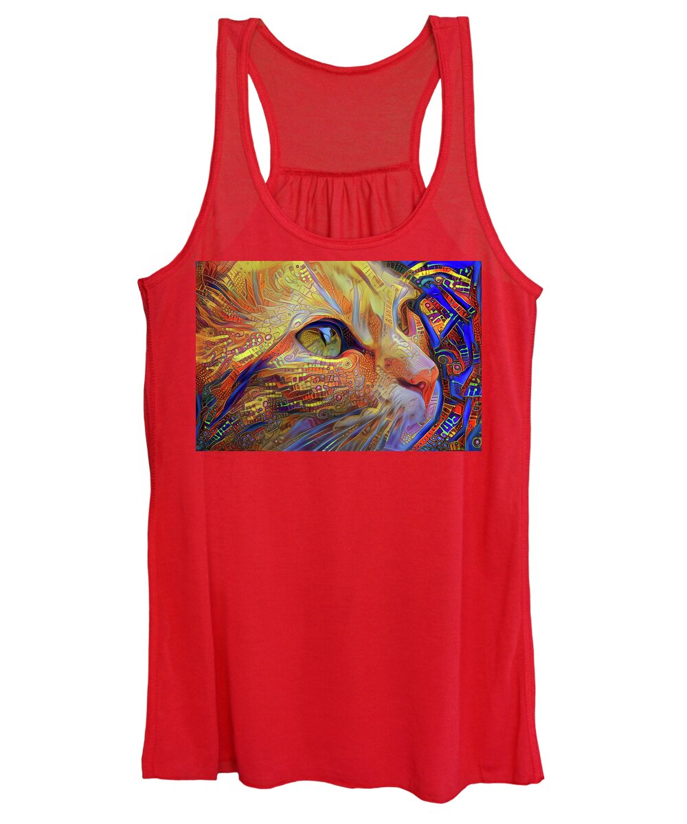 Cat Women's Tank Top featuring the digital art Max the Ginger Cat by Peggy Collins