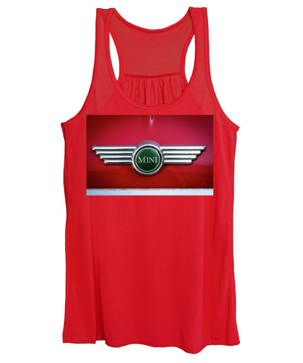 Mini Women's Tank Top featuring the photograph Mini Cooper car logo on red surface by Michalakis Ppalis