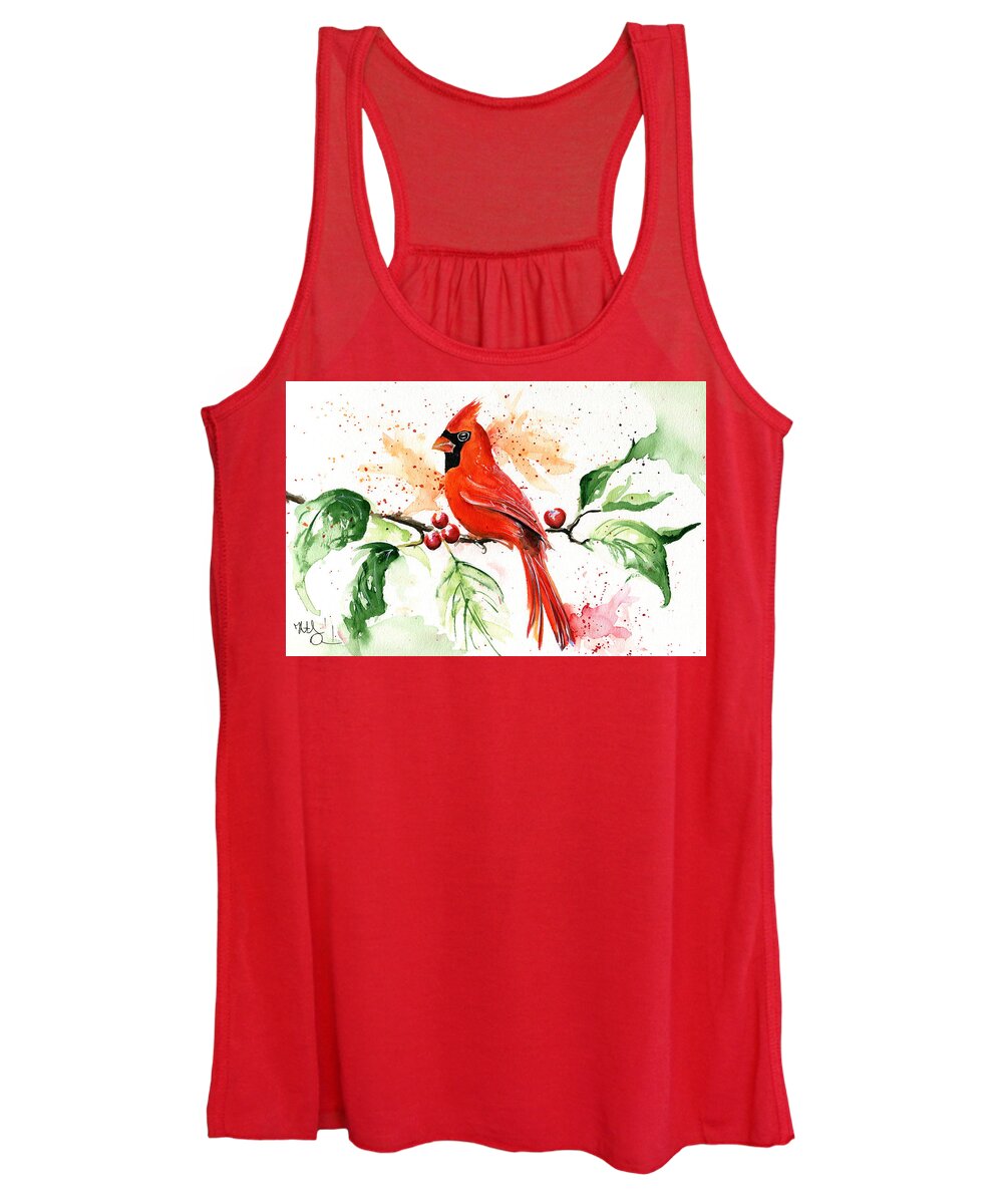 Northern Cardinal Women's Tank Top featuring the painting Northern Cardinal by Dora Hathazi Mendes