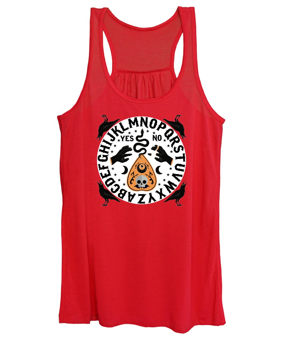 Painting Women's Tank Top featuring the painting Orange And Black Modern Ouija Board With Ravens by Little Bunny Sunshine