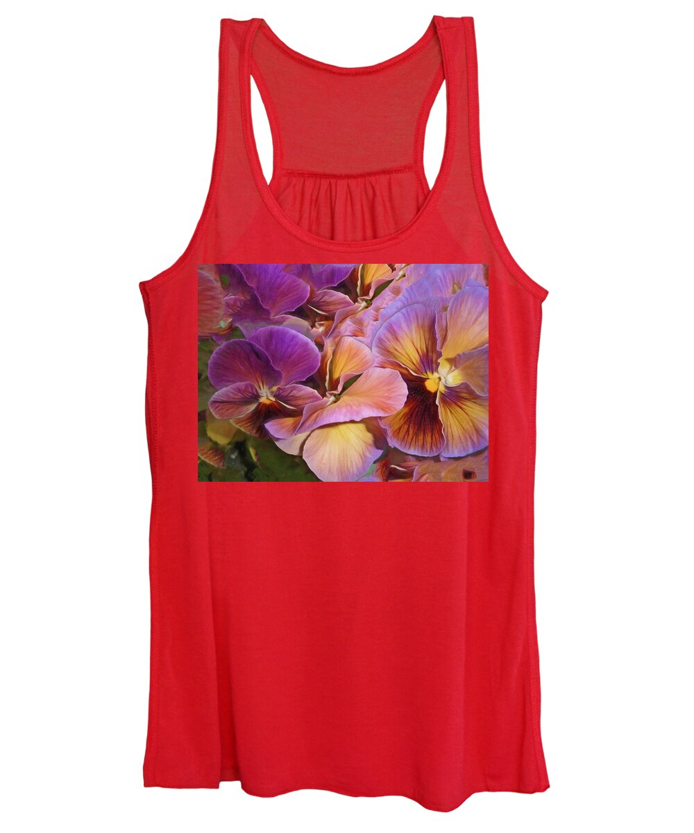 Pansy Women's Tank Top featuring the photograph Pansy Field in Violet and Yellow 6 by Lynda Lehmann