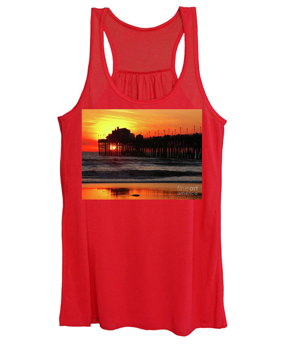 Pacific Ocean Women's Tank Top featuring the photograph Pier at Sunset by Terri Brewster