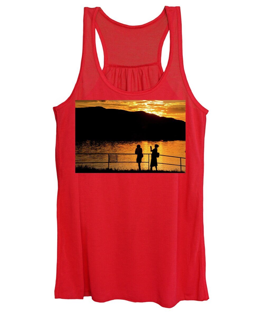 Sunset Along The Danube River Just North Of Budapest. Women's Tank Top featuring the photograph Sunset Selfie by Tito Slack