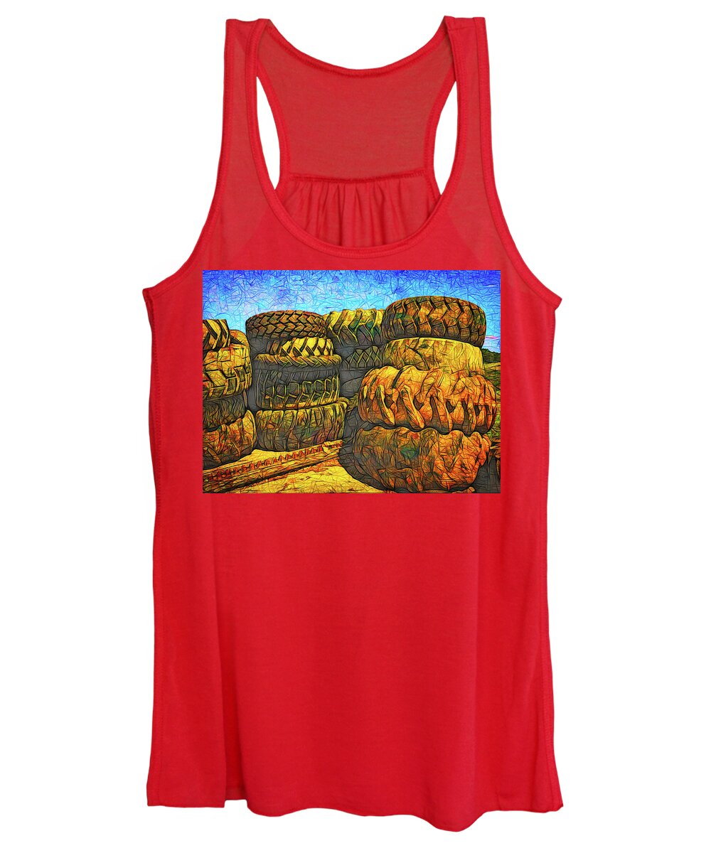 Tire Stacks Women's Tank Top featuring the photograph Tire Stacks by Bellesouth Studio