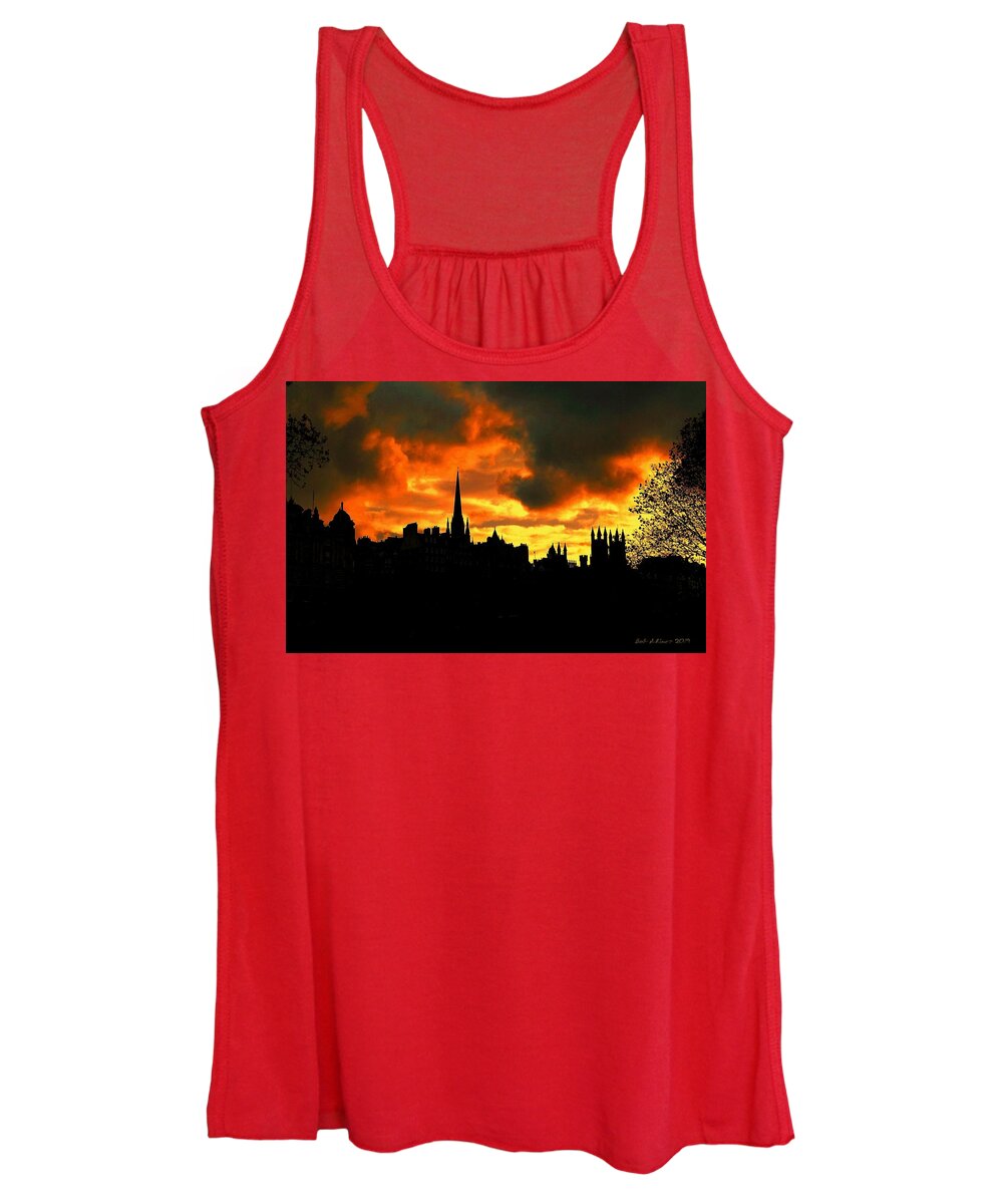 Digital Edinburgh Travel Scotland Scenic Sunset Women's Tank Top featuring the digital art Edinburgh #1 by Bob Shimer