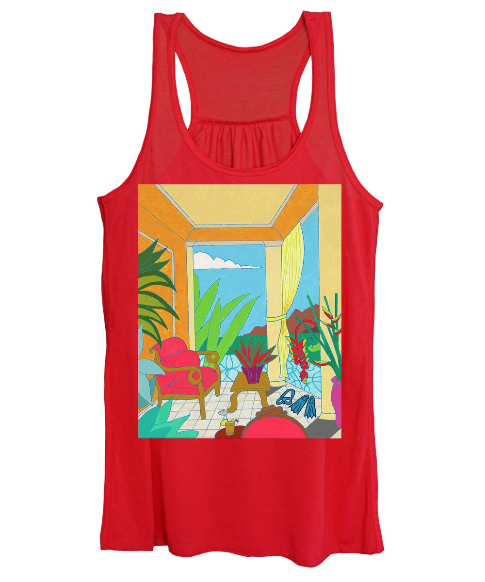 Relaxing Women's Tank Top featuring the painting Relaxing on the Golf Course at La Quinta by Doug Fischer