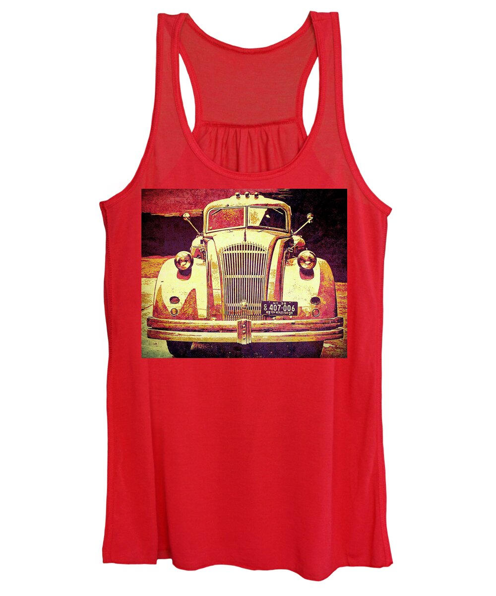 Dodge Women's Tank Top featuring the photograph 1935 Dodge Airflow Esso Tank Truck Red Front by DK Digital